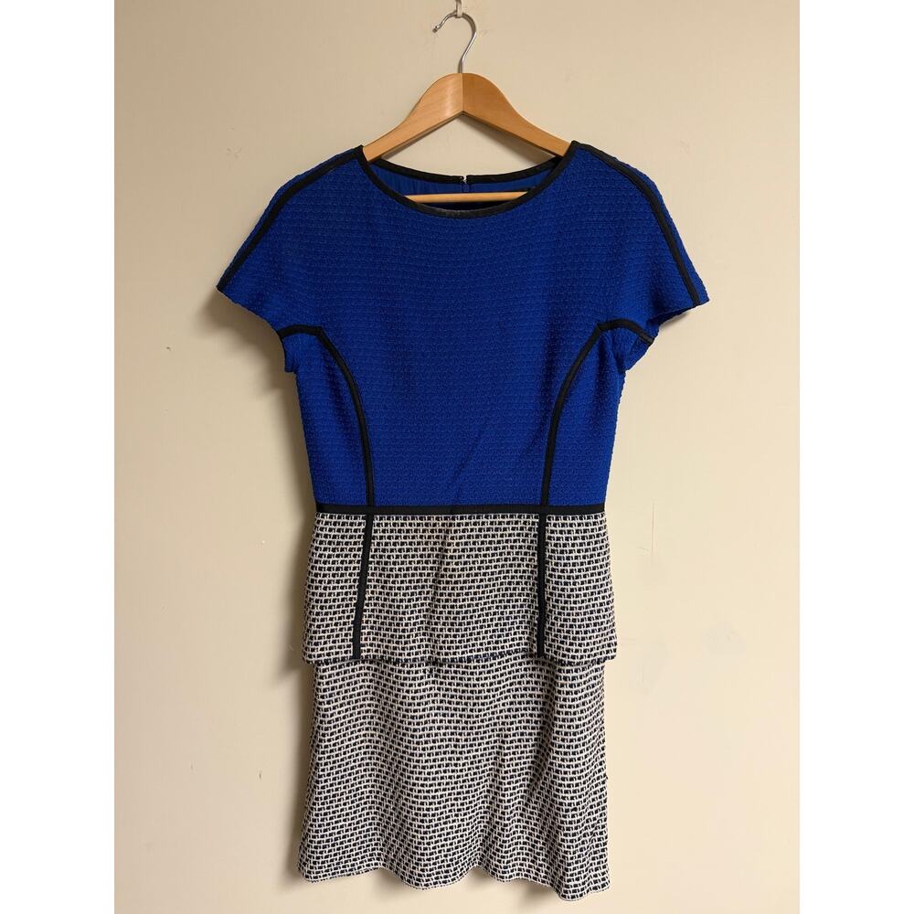 St. John Colorblock Peplum Fit and Flare Tweed Dress